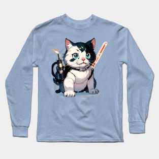 Star Cat Tshirt and Stickers Design Cute Cat Sci-Fi Characters Robot Carousel Long Sleeve T-Shirt